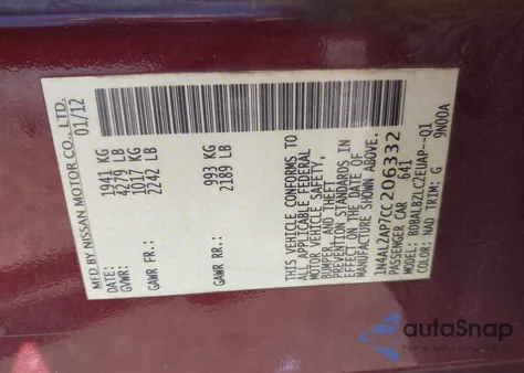 2012 Nissan Altima 2.5 S z USA, uszkodzony, nr VIN 1N4AL2AP7CC206332